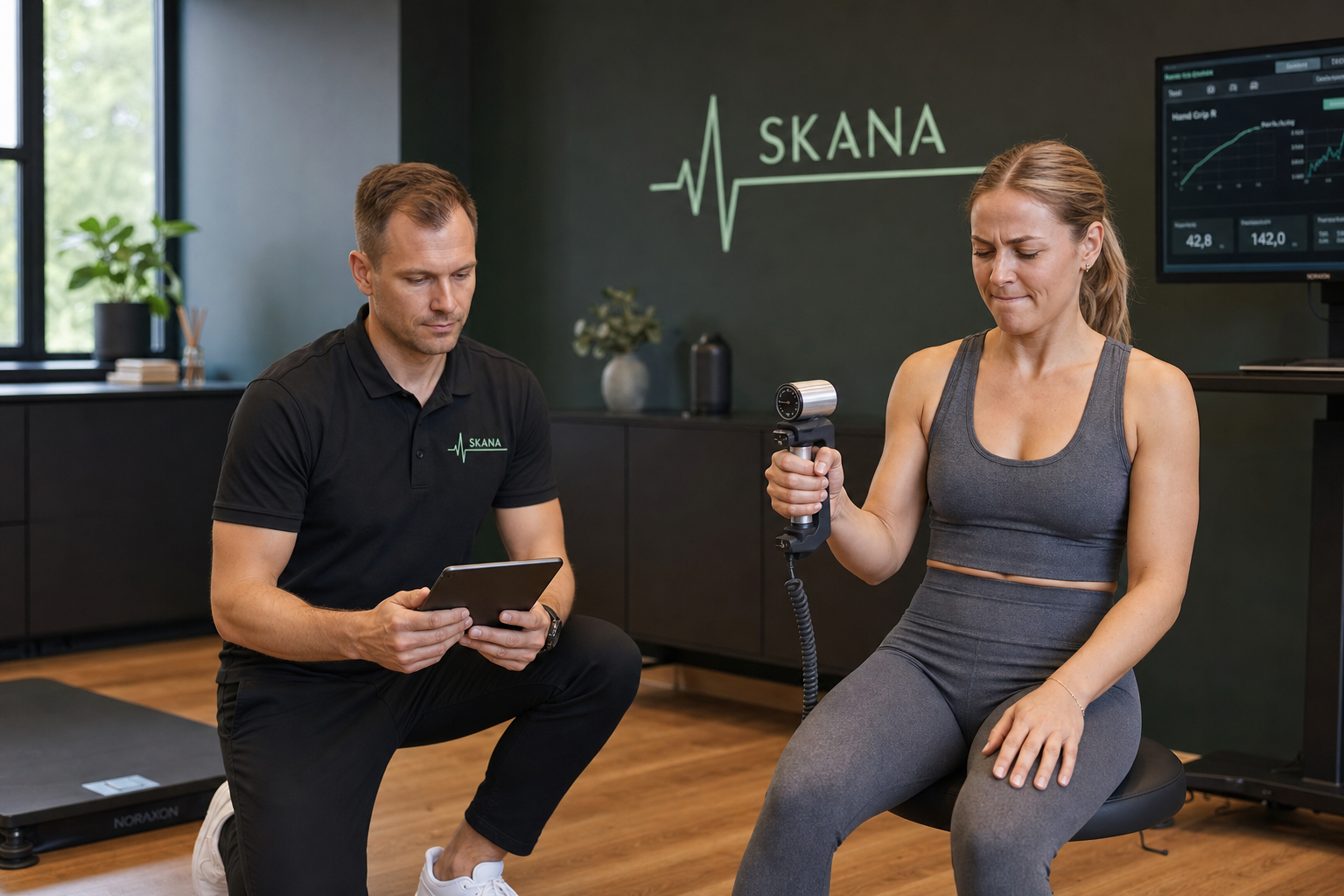 Skana coach measuring grip strength